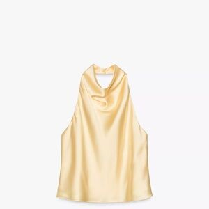 Zara Satin Halter Top in Yellow